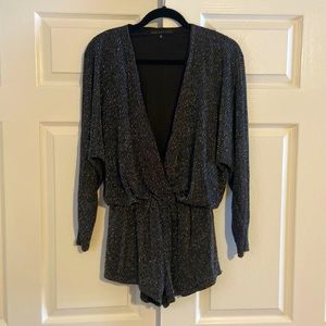 Metallic knit plunge romper